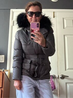 Add Women's Gray Goose Down Belted Puffer Coat